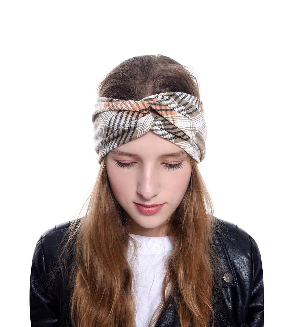 2019新款运动发带瑜伽跑步户外女士发饰欧美热销格子树叶交叉头带