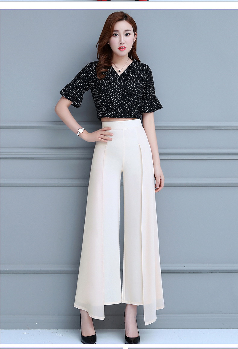 春夏新款纯色雪纺阔腿裤韩版高腰大码女裤长裤喇叭裤裙裤舞蹈裤