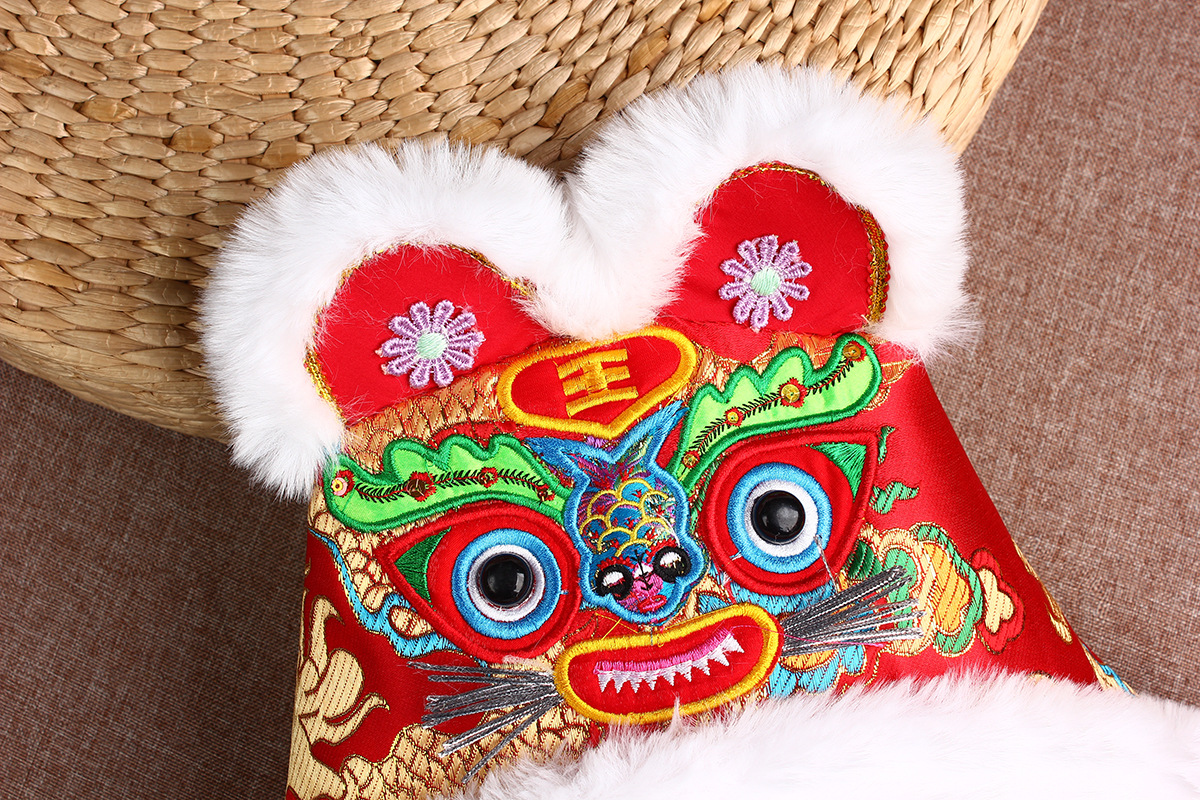 虎头帽摄影 传统手工宝宝布老虎棉帽子 拍照婴幼儿保暖柔软冬刺绣