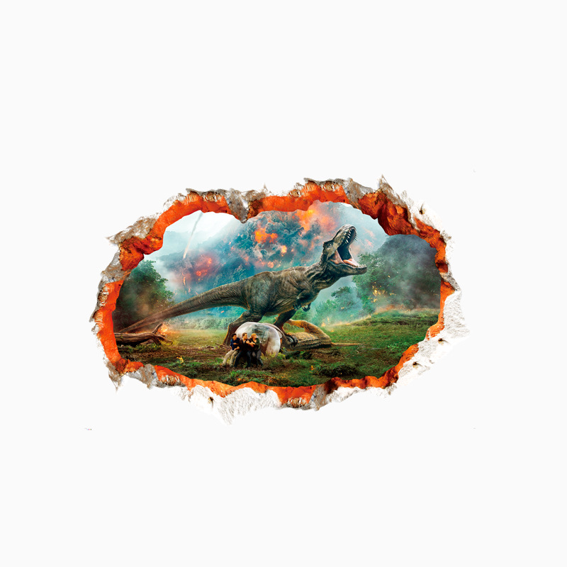 新品3d创意防水破洞卡通恐龙自粘墙贴儿童房可移除贴纸支持代发画