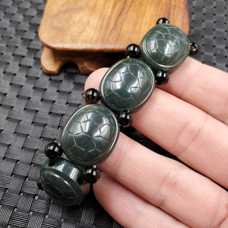 玉龙玉器天然玉石和田玉乌龟手链和田玉青玉龟壳手链玉石手链手串