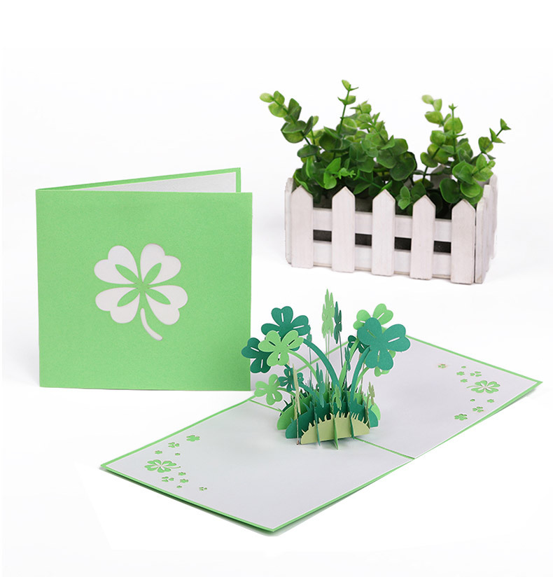 立体印刷四叶草贺卡简约创意祝福卡片定制3d清新图案贺卡
