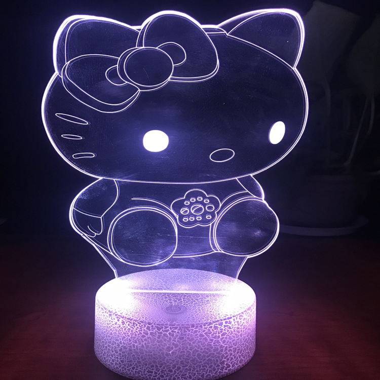 厂家直销新款kt猫触摸遥控变色3d灯kt猫装饰3d灯裂纹3d小夜灯定制
