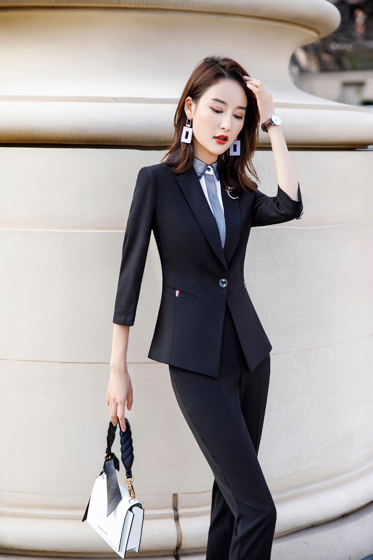 职业装女装套装白色ol时尚名媛气质徽章中袖教师办公室高档工作服