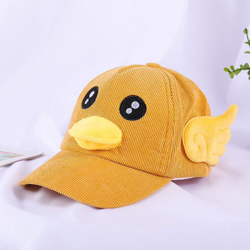 秋冬季新款儿童帽子灯芯绒厚款小黄鸭子棒球帽男女童宝宝鸭舌帽潮  