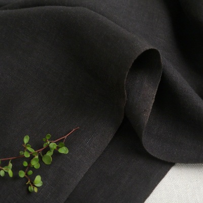 黑色亚麻布 大黑棉麻布料 洗水苎麻 休闲服饰面料 布组