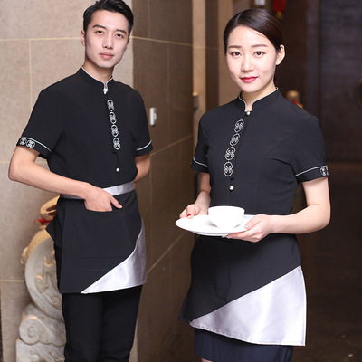 酒店工作服女高档火锅饭店服务员服装餐厅餐饮员工制服短袖套装夏