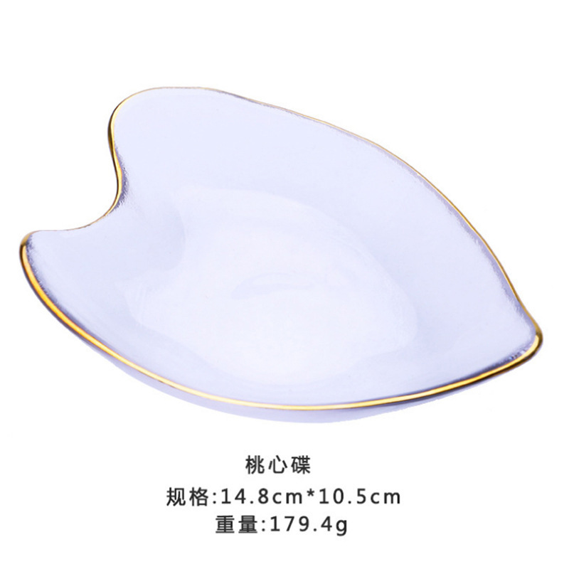 Nordic Creative Ocean Series Gold Painting Glass Plate Dessert Dessert Plate Snack Dish Jewelry Storage Dish Decorative Tray