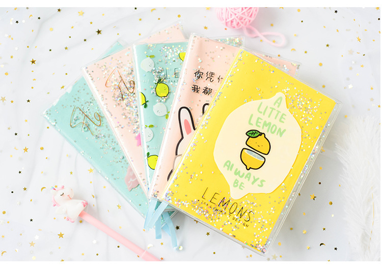 粉色少女心手账本pvc创意亮片流沙封面笔记本入油胶套彩页记事本