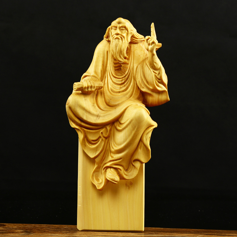 黄杨木雕老子传道一指问天下达摩摆件手工工艺品书记茶宠佛像人物