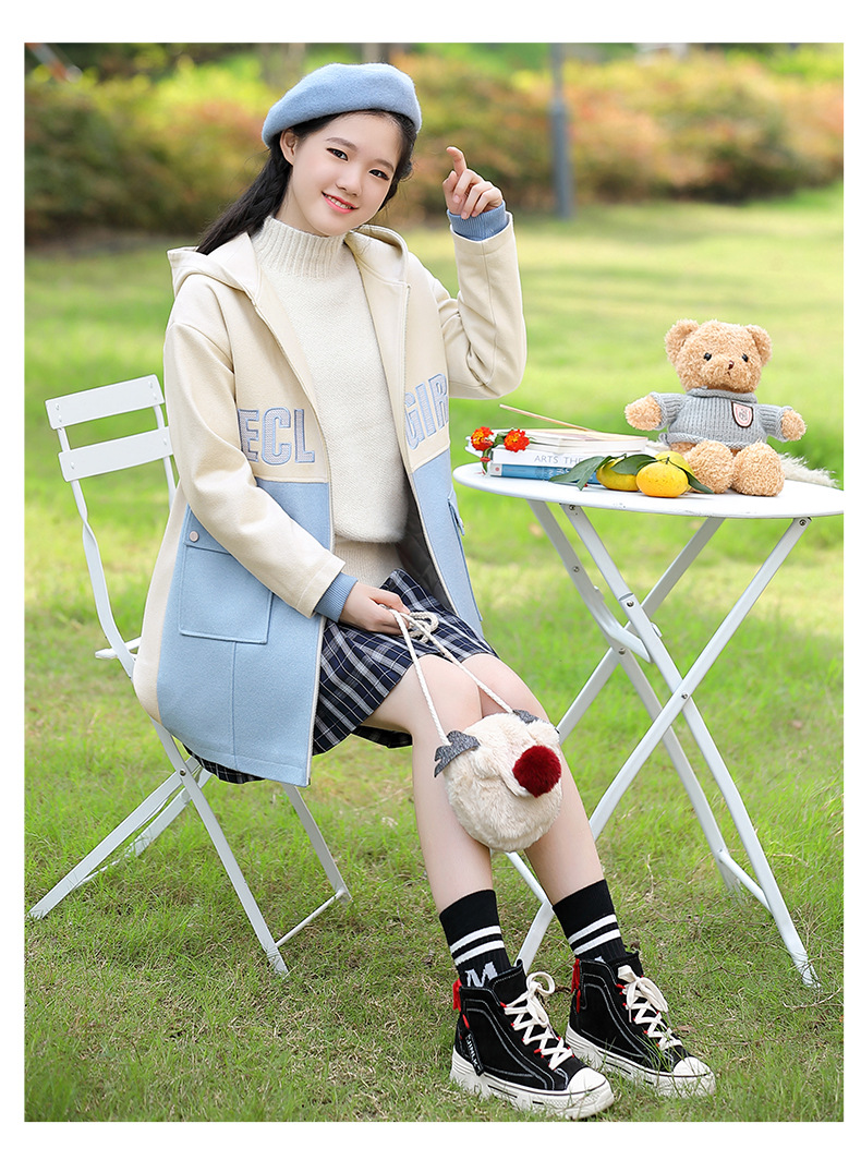 2019冬季新款韩版宽松高中学生毛呢外套少女冬装初中生呢子大衣女