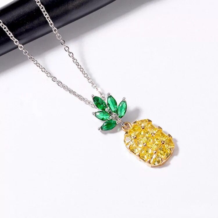 925银日韩时尚水果菠萝纯银项链 女可爱清新简约镶钻锁骨链饰品