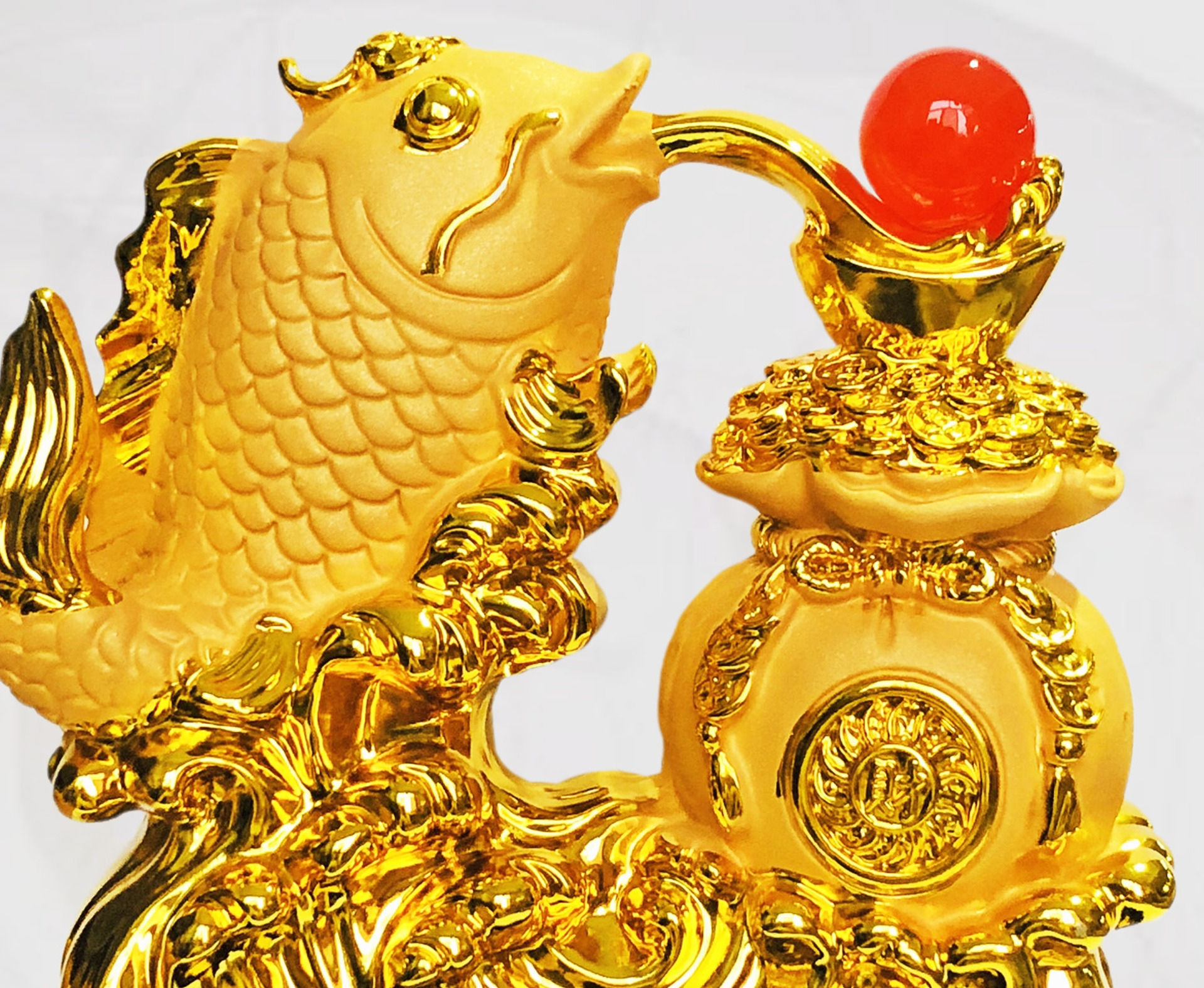 招财进宝鱼摆件聚宝盆沙金树脂家居风水装饰商业活动开业庆典赠礼