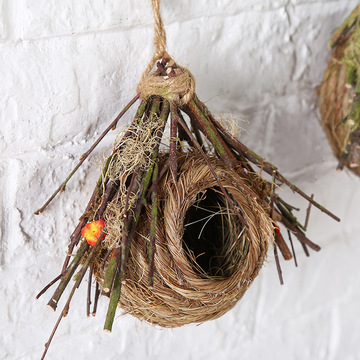 树枝草编鸟窝手工制作虎皮鹦鹉窝鹦鹉鸽子窝鸟巢仿真拍摄装饰实用