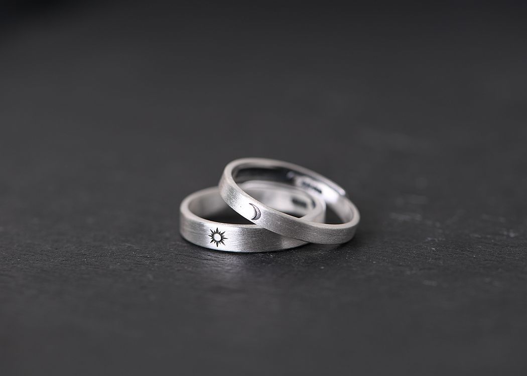 金鹿王 s925银戒指 女闺蜜款太阳月亮指环 男情侣日月同辉银对戒