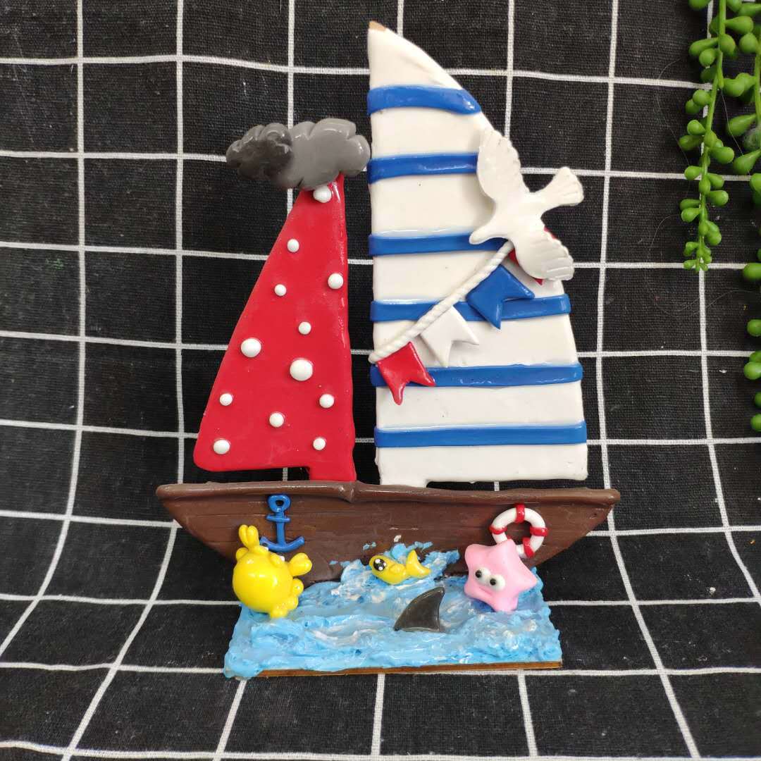 【帆船】创意手工diy 白胚 绘画 粘土 底板 送教程