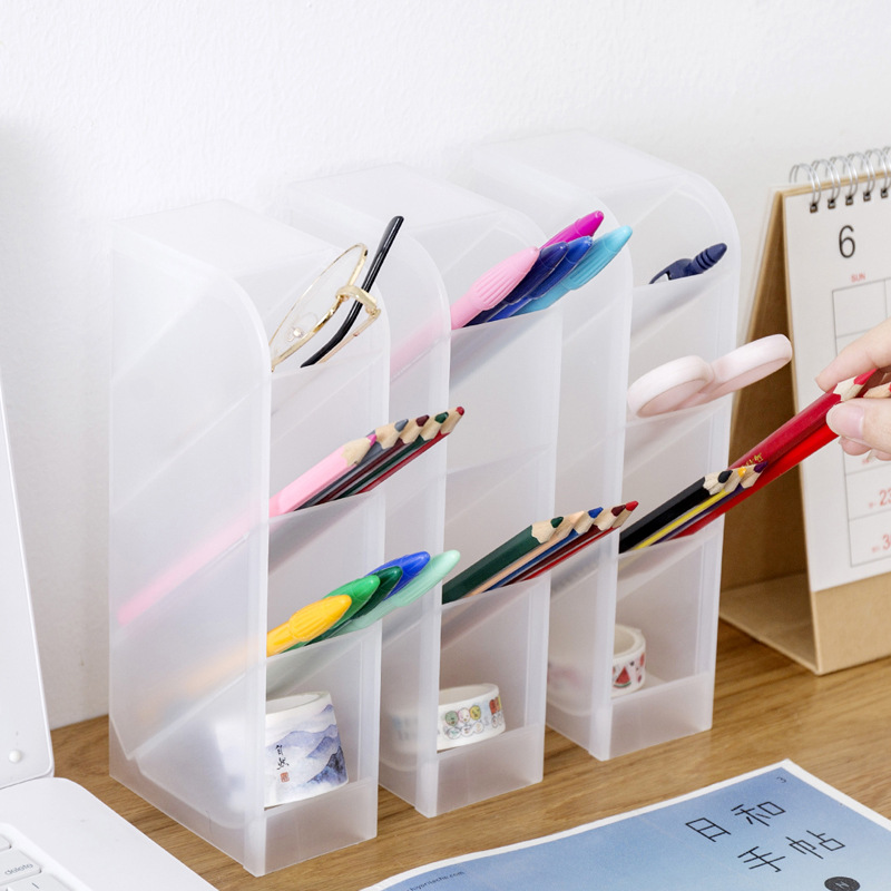 Simple Transparent Frosted Inclined Pen Holder Office Desktop Organizing Storage Box Student Desk Stationery Shelf