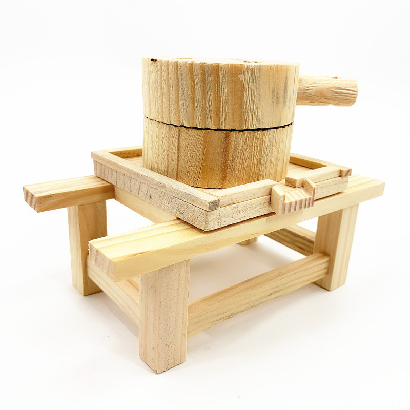 仿古创意木制工艺品石磨 时来运转风水摆件 传统复古木质玩具石磨