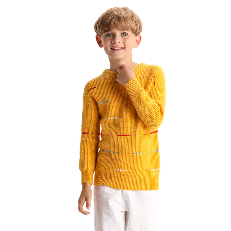圆领不规则彩条儿童羊绒衫童装男女童毛衣套头宝宝小孩针织衫打底