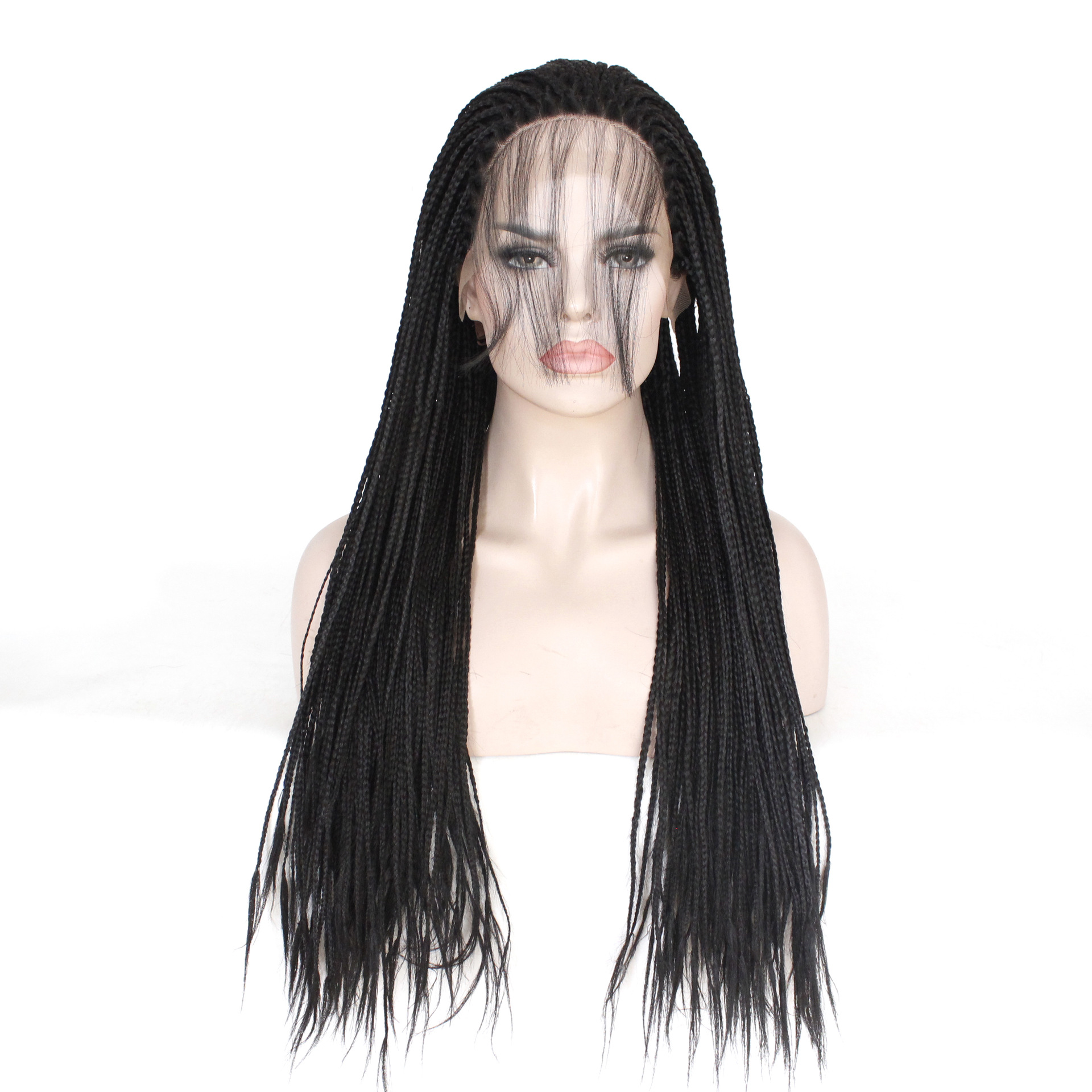 高温丝半手钩假发 款式宝宝发三股小辫子 欧美化纤前蕾丝头套