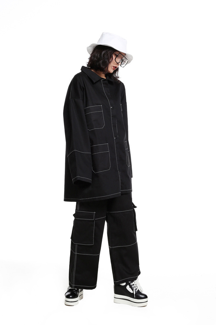 日系山本风暗黑系男友风潮人压明线牛仔布时尚单层厚面料上衣外套