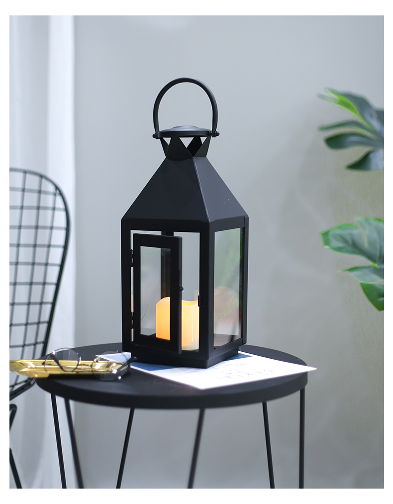 手提灯复古玻璃欧式落地防风灯铁艺庭院户外马灯大号蜡烛台摆件