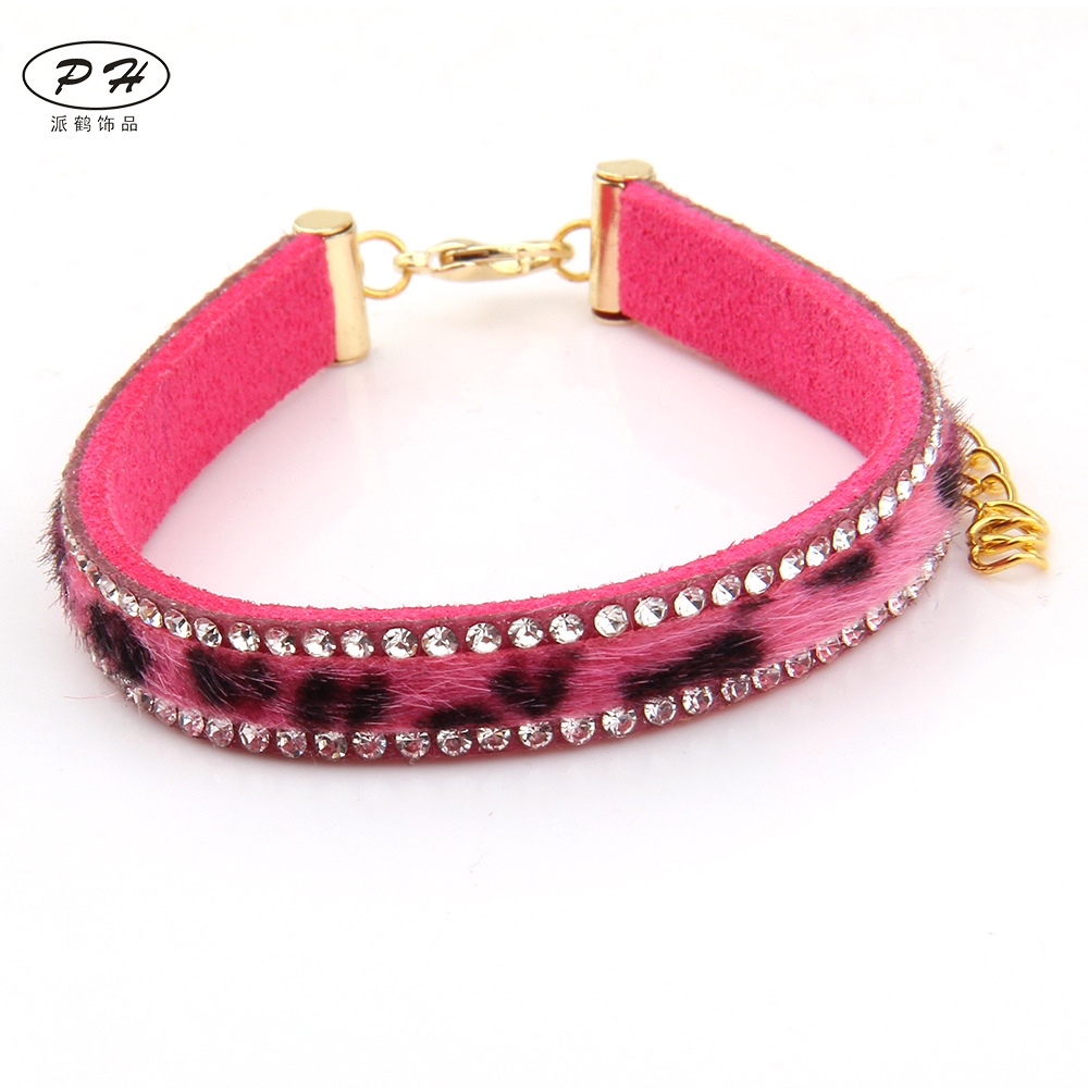 韩版简约 韩国绒镶钻 鹿绒 龙虾扣 手链 时尚配饰 厂家批发