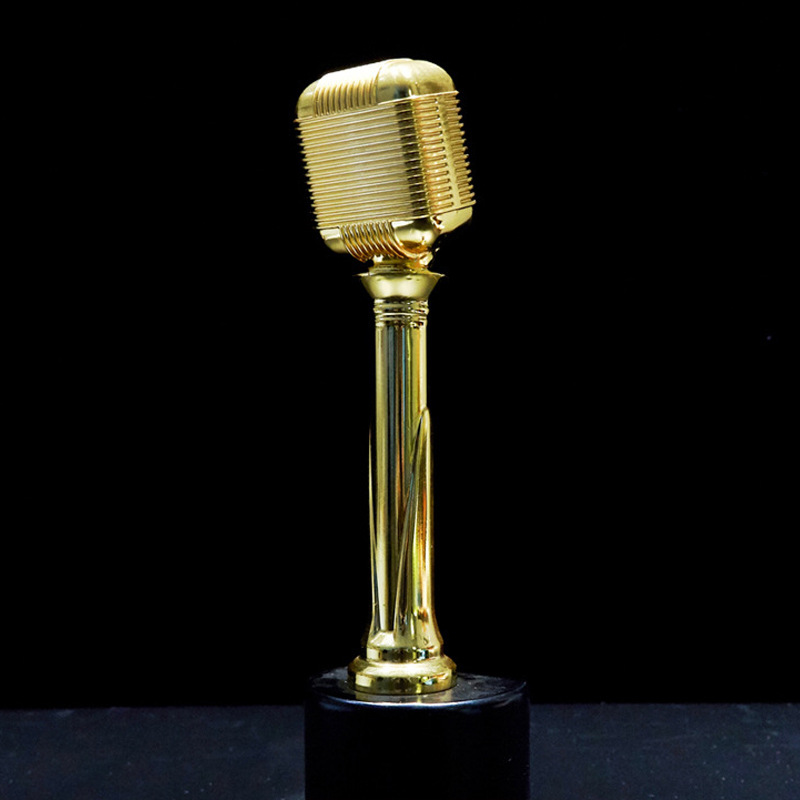 金属金话筒奖杯 主持人演讲唱歌辩论赛金箔奖杯定制 现货一件起批