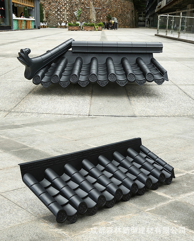 一体仿古瓦树脂塑料瓦餐厅复古青瓦室内屋檐中式装饰古典门头瓦片