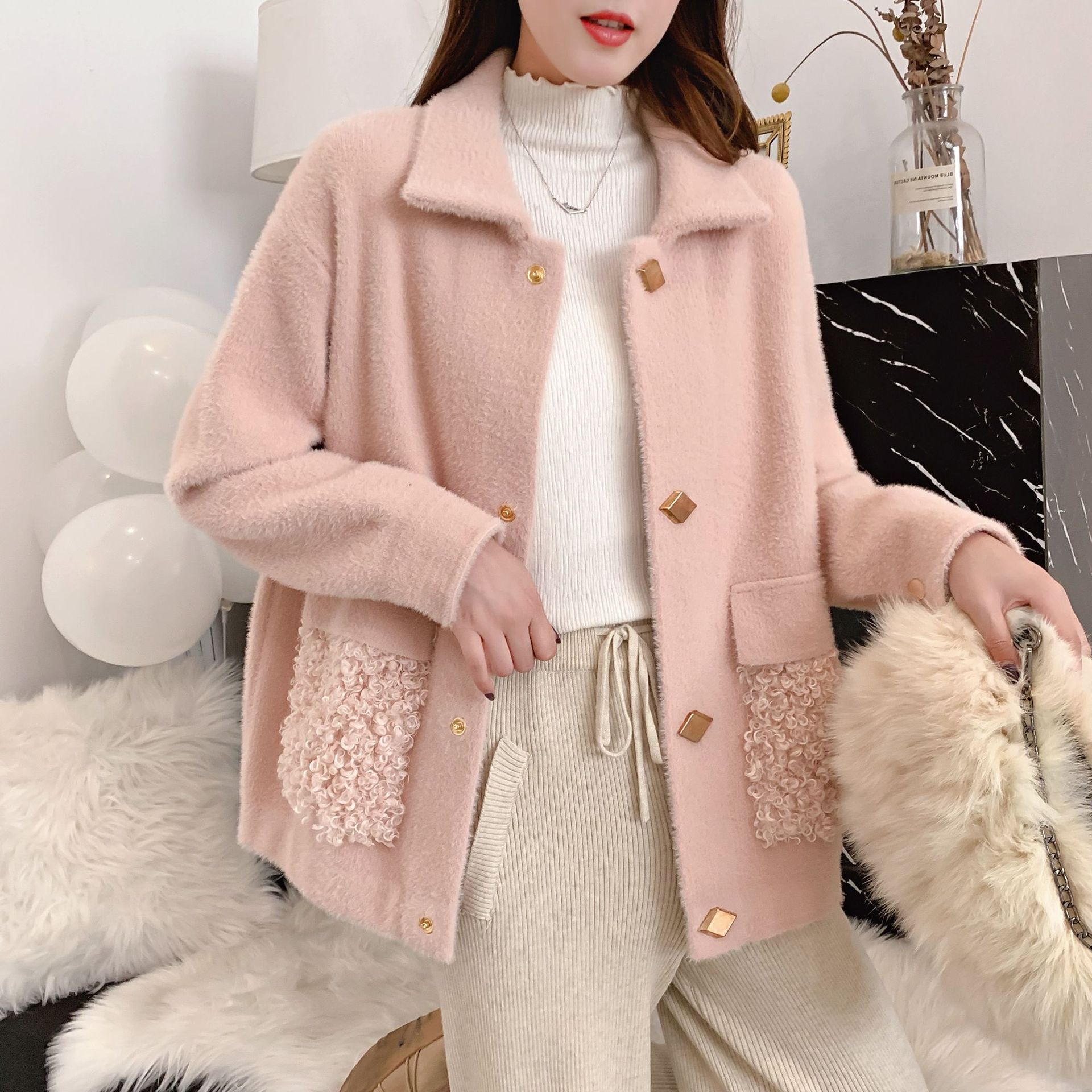 网红很仙的加厚仿貂绒短外套女秋冬新款潮韩版宽松百搭上衣外套冬