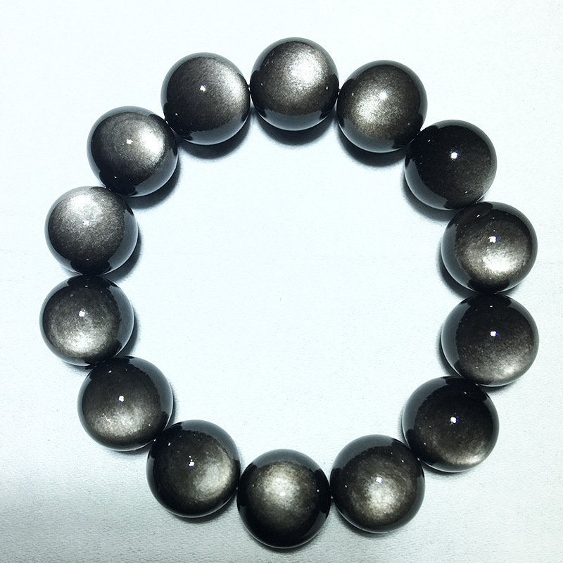 可塘世家天然双眼银曜石手串新品手饰女白光黑曜石手链男微信代理