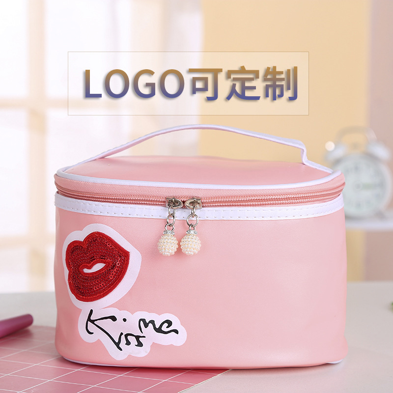 European and American Style New Cosmetic Bag Sequined Pu Sheepskin Pattern Travel Portable Storage Bag Large Capacity Portable Toiletry Bag