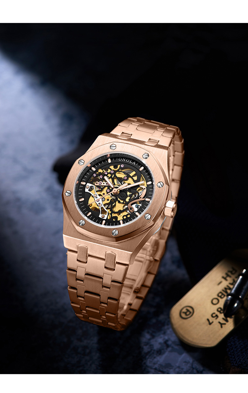 onola高质量商务运动镂空全自动机械手表男士钢带防水手表watches