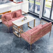 北欧轻奢铁艺双人沙发 咖啡厅休闲桌椅组合 甜品店简约卡座沙发