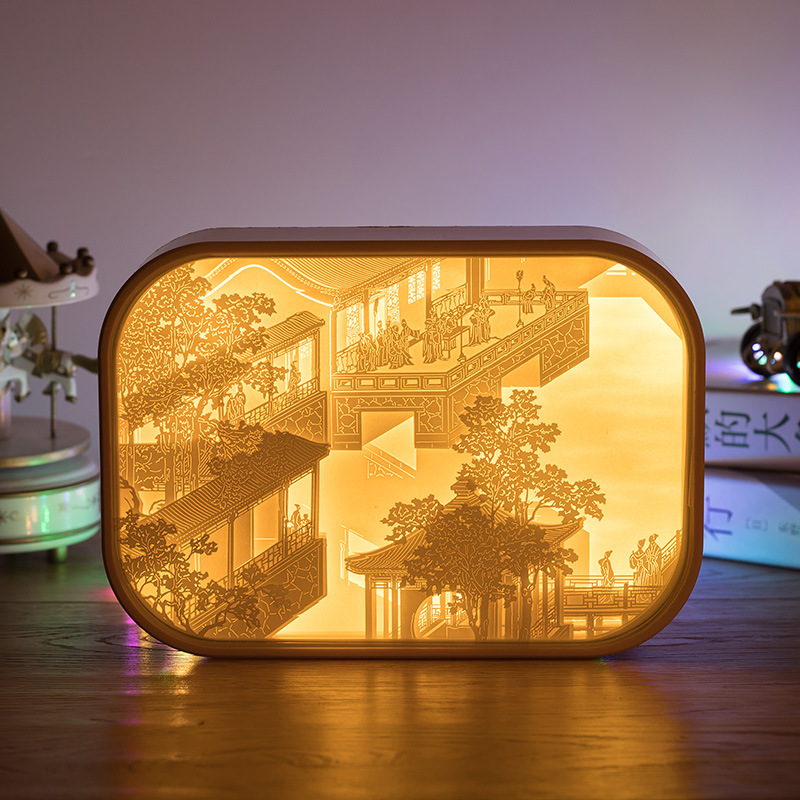 光影纸雕灯古风中国风3d立体镂空雕刻故宫文创纸艺礼品创意小夜灯