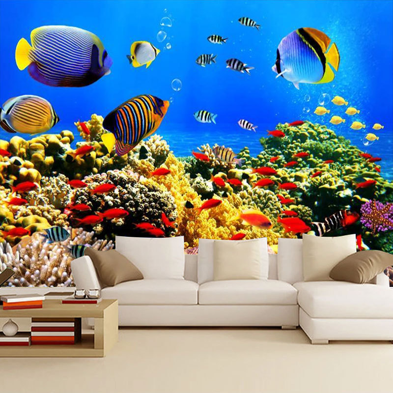 海底世界壁画海底生物深海儿童房装饰壁纸主题水族馆背景墙墙纸布