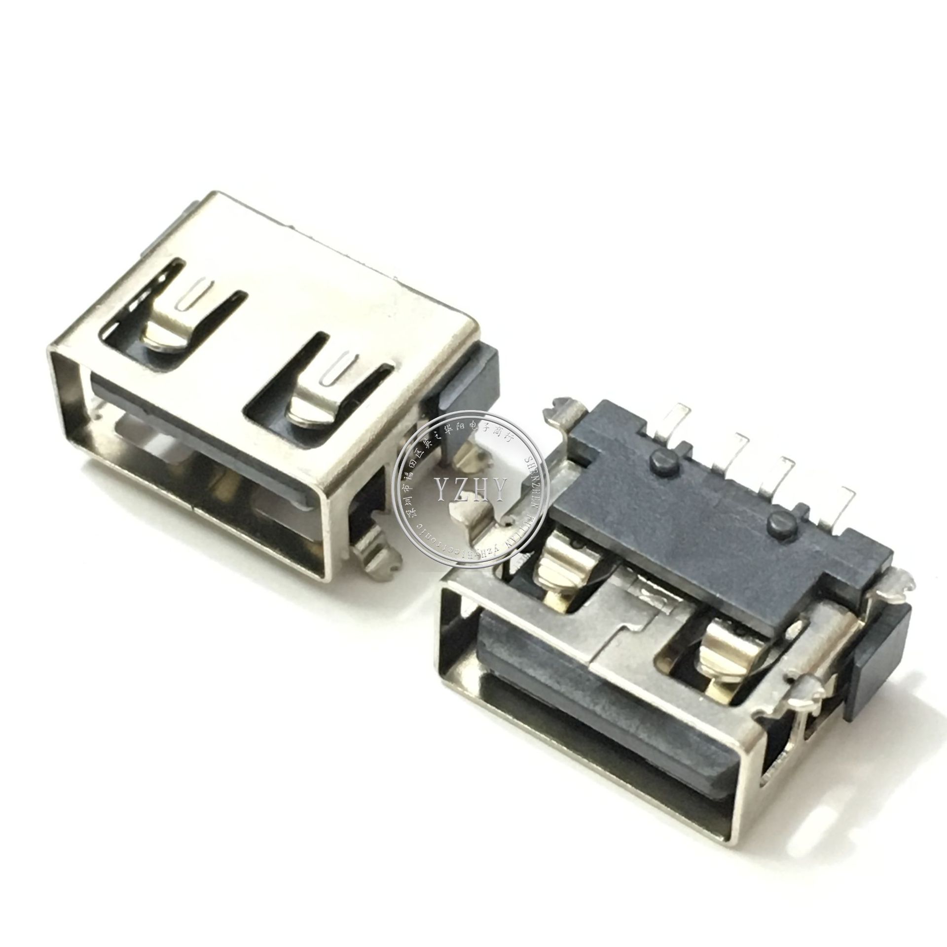 usb插座母头a型母座10.0mm短体af180度无卷边 平口四脚全贴片