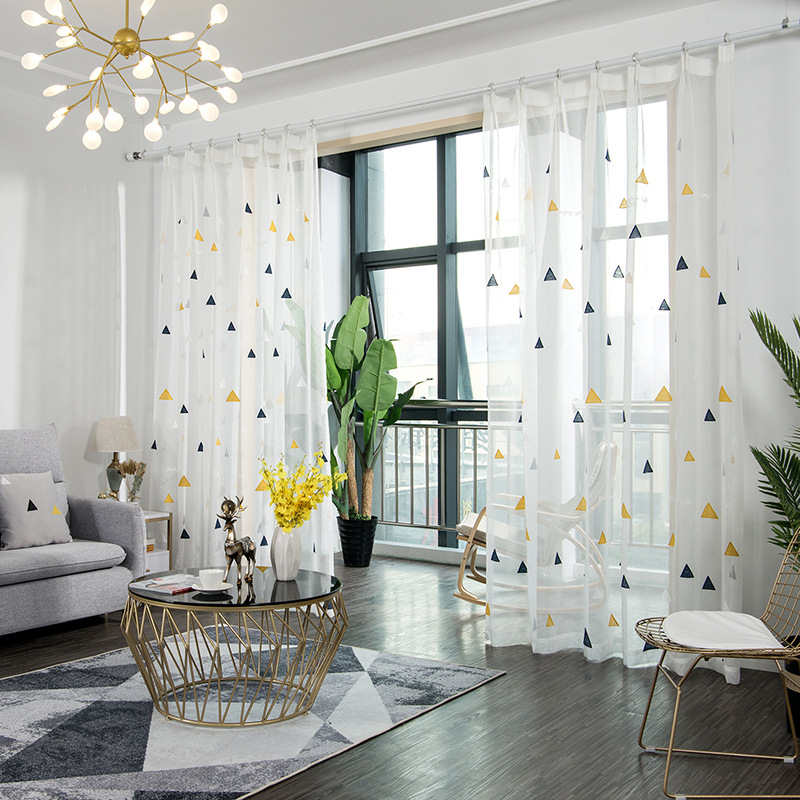 定制北欧成品遮光窗帘布  卧室客厅儿童房三角型绣花窗纱批发零剪