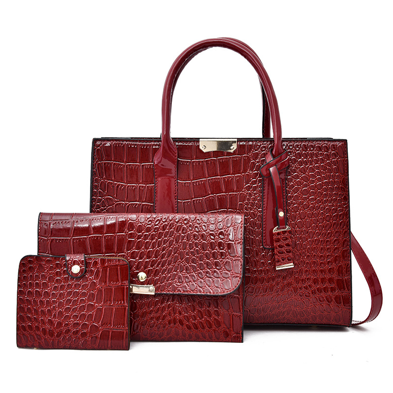 Women's Bag 2022 New European and American Fashion Patent Leather Crocodile Pattern Three-Piece Set Mother and Child Bag Portable Shoulder Messenger Bag Wholesale