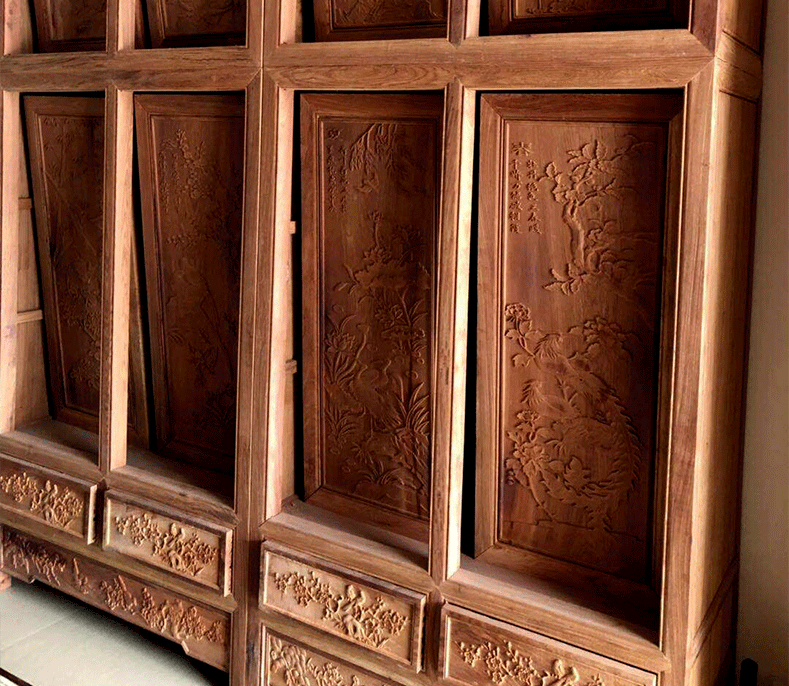 缅甸花梨木顶箱柜雕花独板衣柜大果紫檀中式实木素面组合红木家具