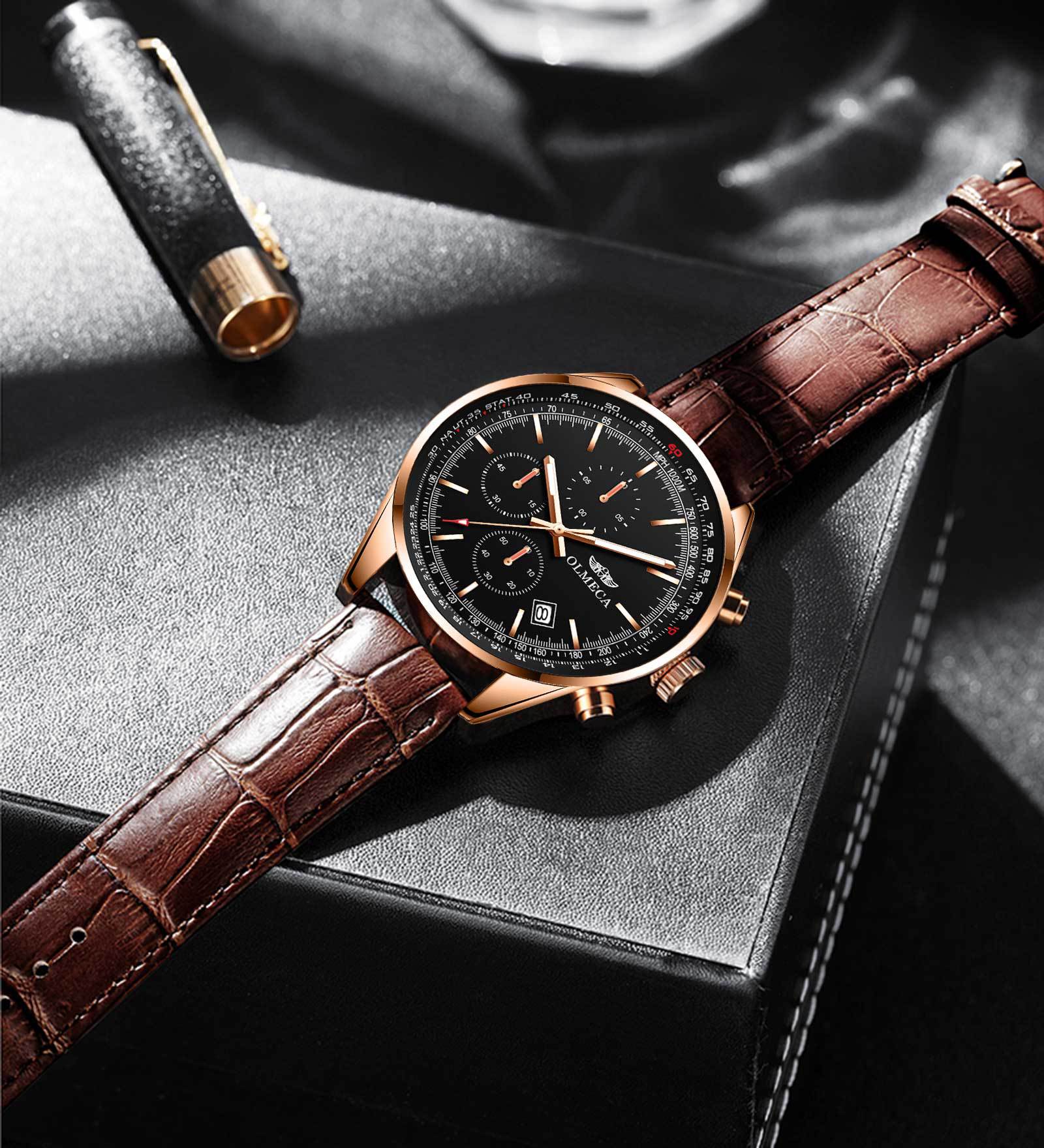 olmeca锗石保健磁疗能量手表多功能运动不锈钢蓝宝石男士手表