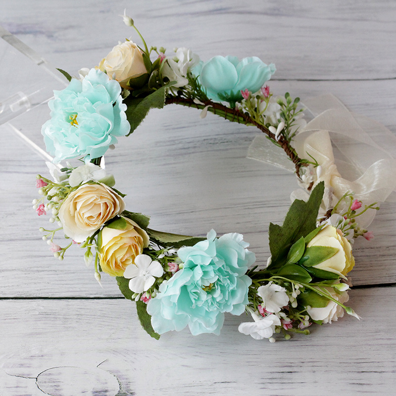 欧美复古新娘花环头饰仿真花朵缠花发带女士海边自拍婚礼写真花环