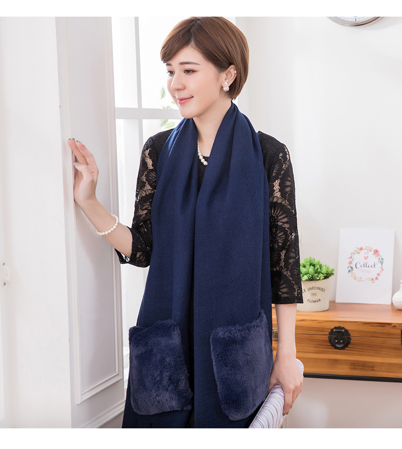 翠盈秋冬保暖女士大披肩日韩风大口袋围巾双面绒加厚流苏披肩两用