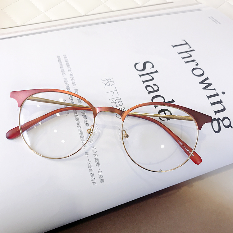 复古圆眼镜框男女潮个性大 眉线半框眼镜架 可配近视眼镜成品