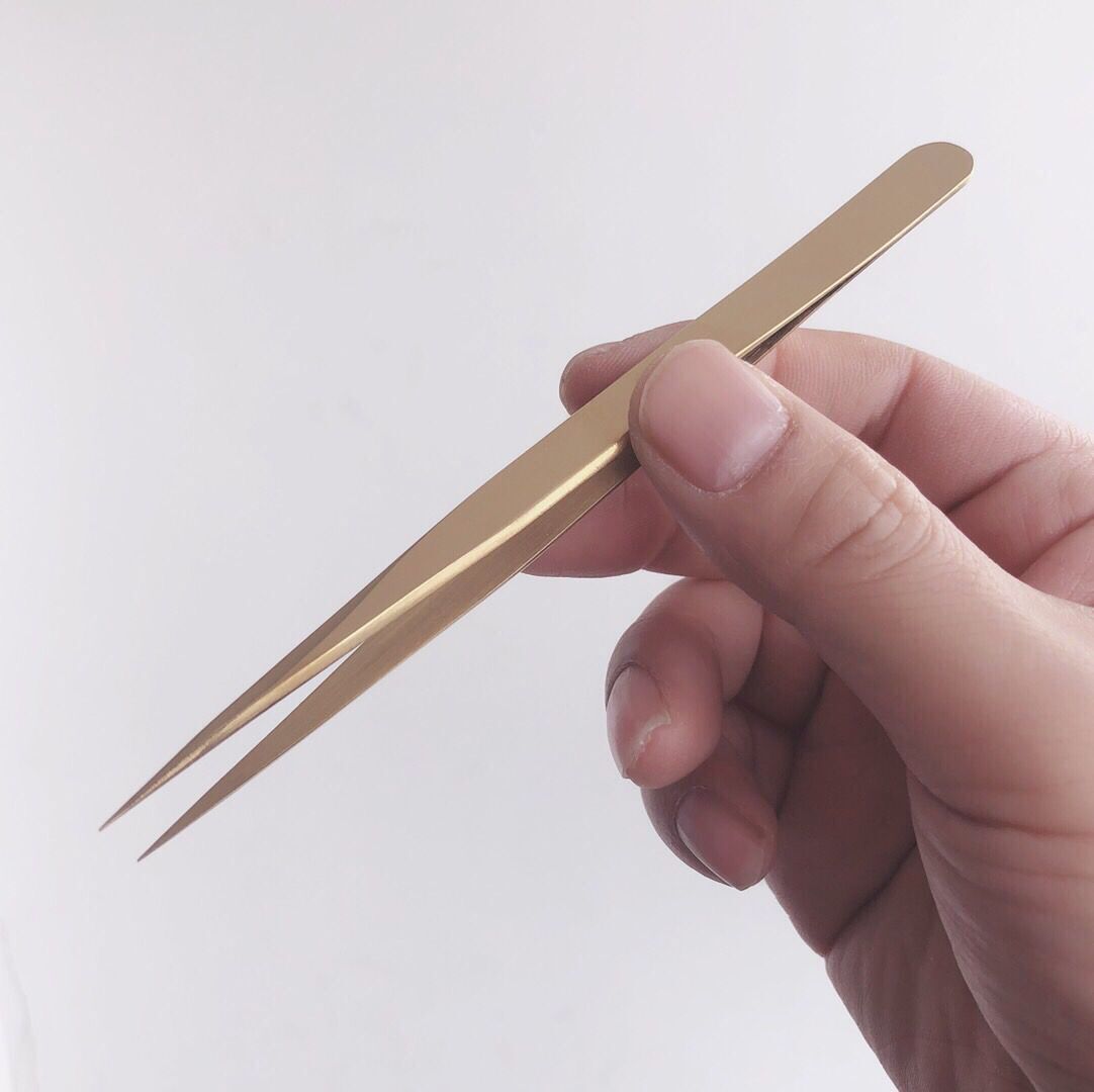 修表工具 金色镊子 尖头镊子 质量好 夹持小零件 精钢 镊子 指钳