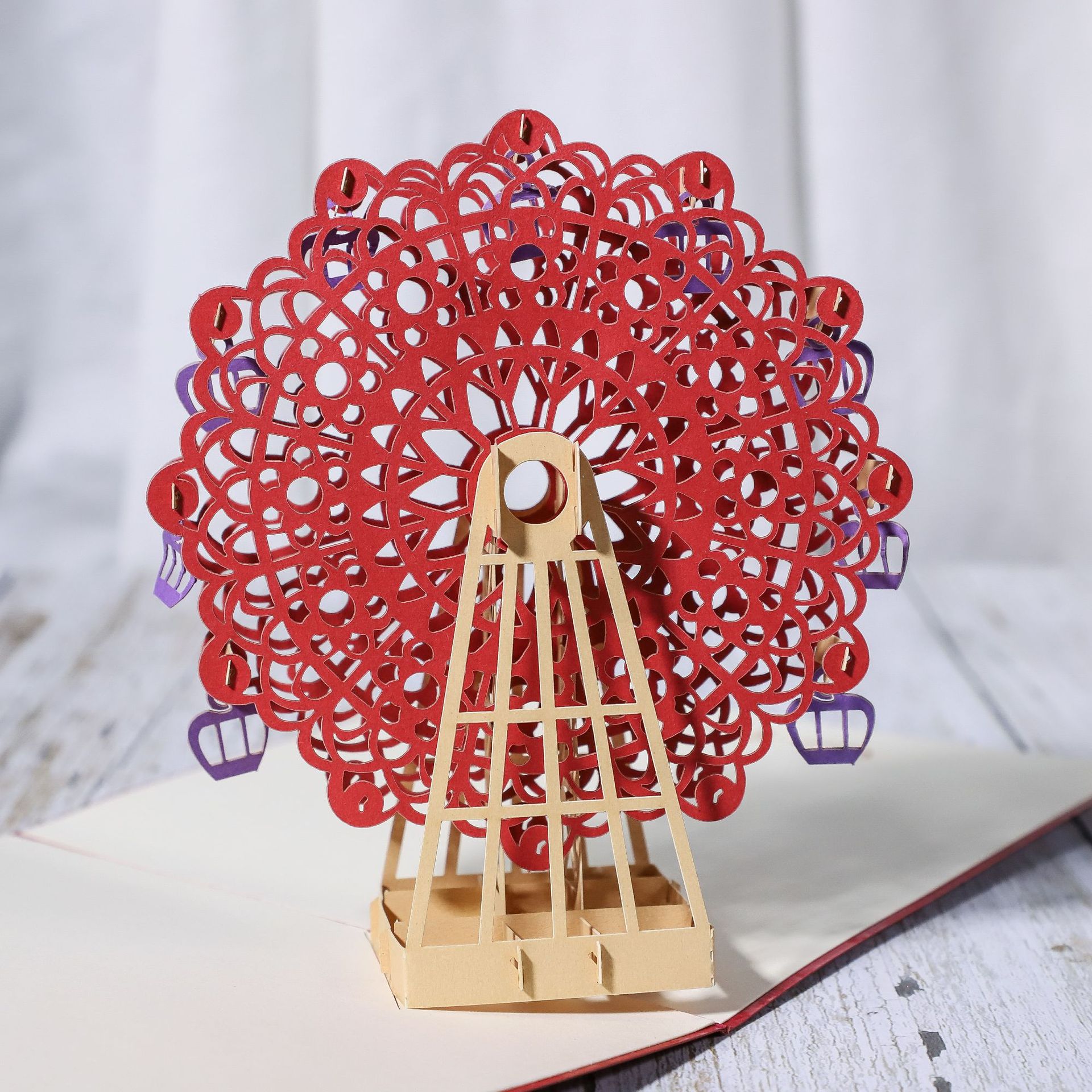 儿童节贺卡儿童摩天轮立体贺卡创意3d纸雕复古立体建筑卡片外贸