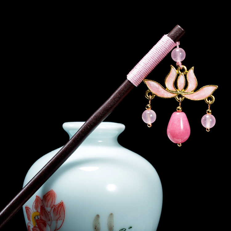 汉服女古风步摇头饰丸子头盘发簪子饰品森系鲜美风发饰木no.4045