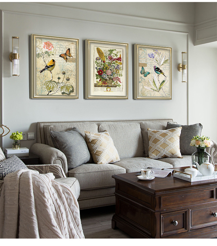 9060奥斯丁风情美式装饰画客厅背景墙三联欧式挂画软装样板房壁画