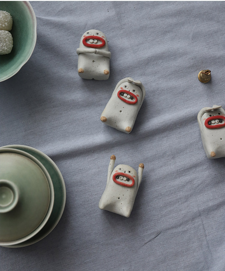 陶瓷手工牙齿小人香插 创意陶艺茶宠家居摆件 陶泥盖置 塔香香座