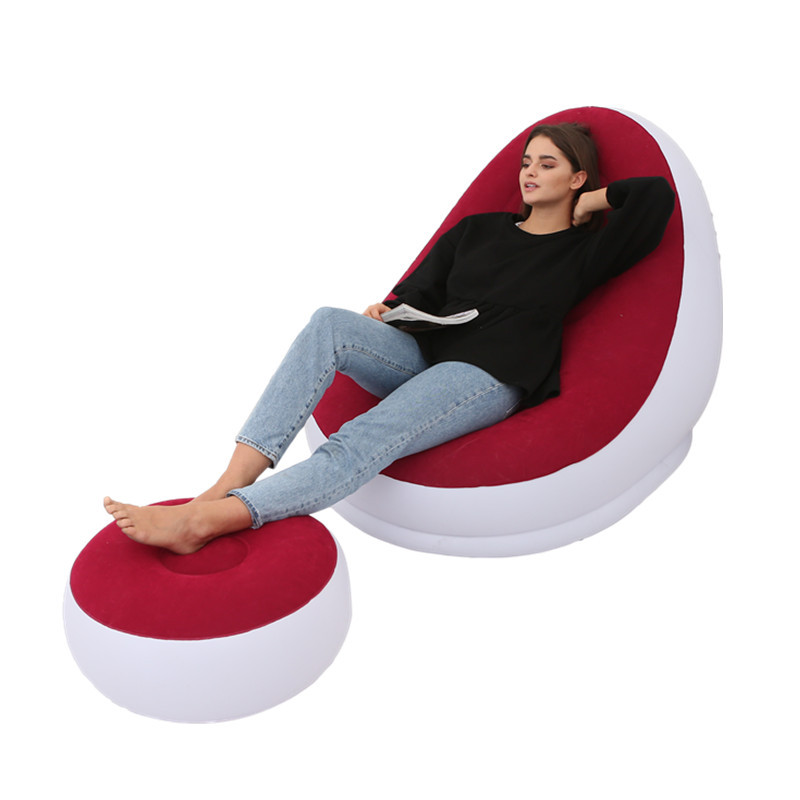 New Inflatable Lounger Portable with Foot Mat Lazy Sofa Flocking Bed Outdoor Furniture Gift Wholesale